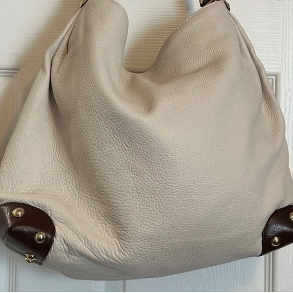 MICHAEL Michael Kors Bedford Cream and Brown Hobo Bag Gold Hardware Soft Leather